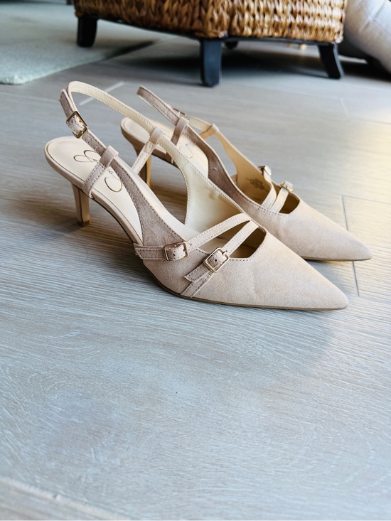 Jessica Simpson Shoes - Jessica Simpson Neutral Beige Pointed Slingback Heels with Buckles